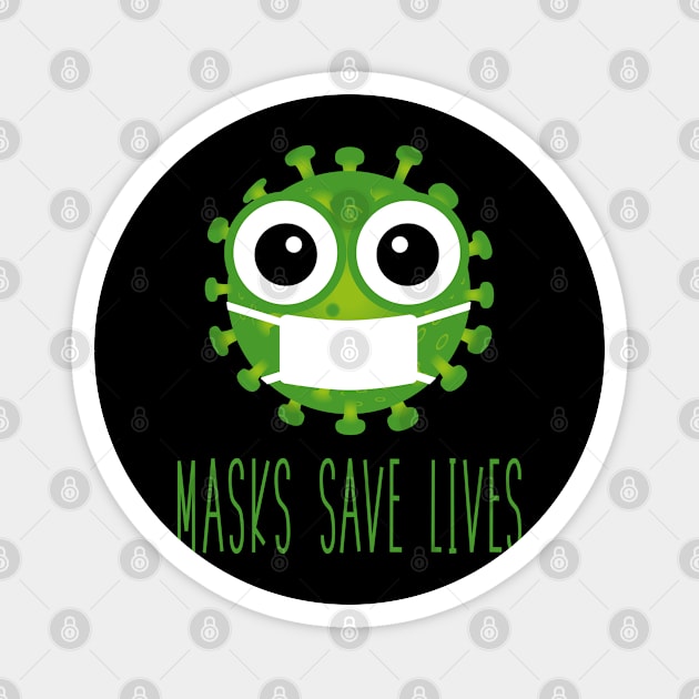 Masks Save Lives with Green Virus Cartoon Magnet by tropicalteesshop